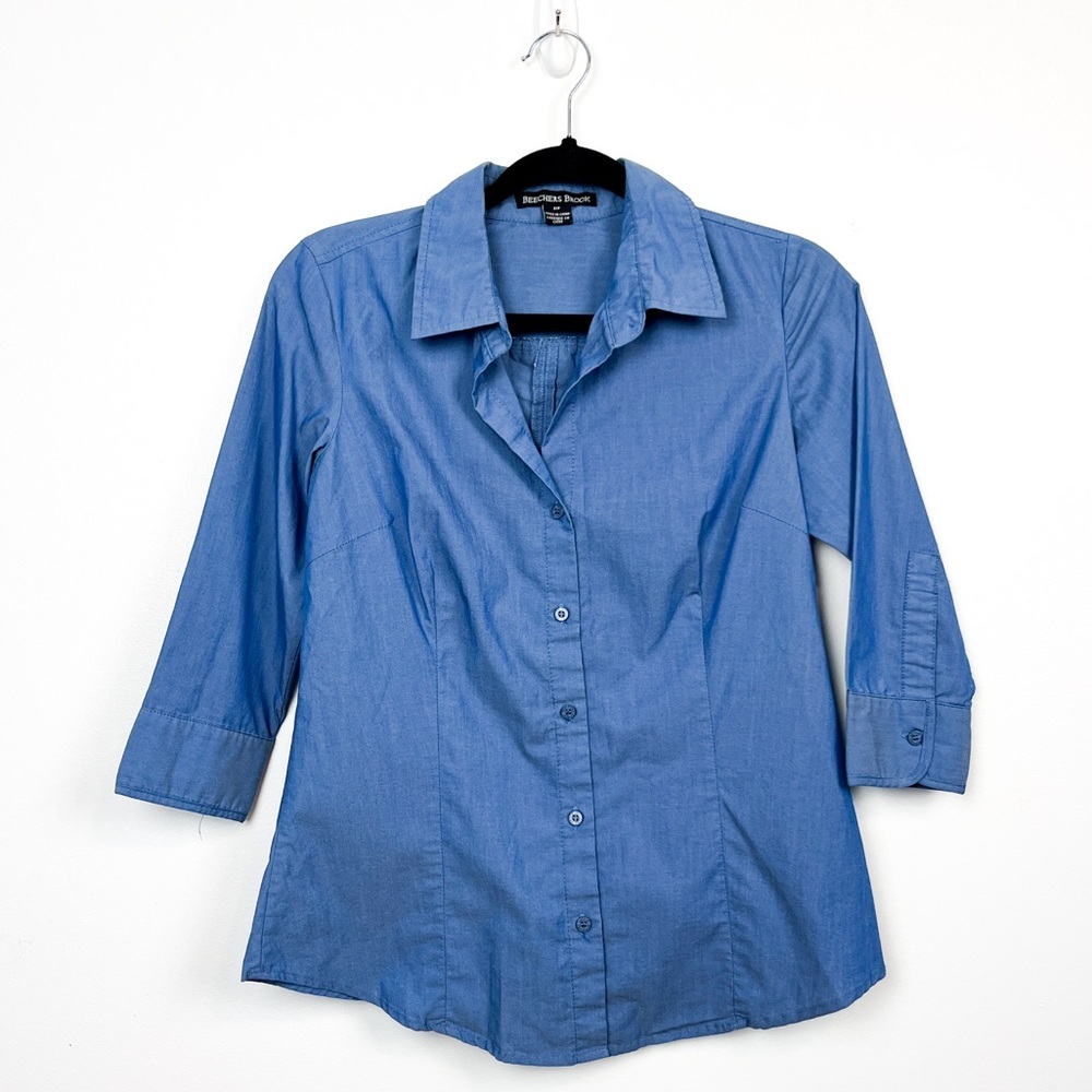 Beechers Brook Button-Up Long Sleeve Blue Blouse